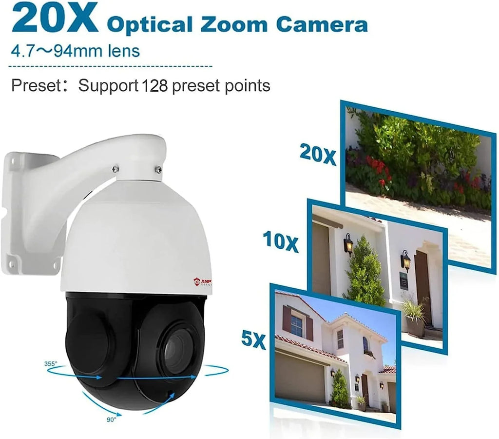 IP 20X Night Metal, PTZ 90°, Person Camera Camera Vehicle with Vision, IP66 IP Indoor Zoom, PTZ Mic/Audio, Security PoE Anpviz Surveillance Optical Waterproof IR 8MP 360°/Tilt Pan Outdoor Detection,