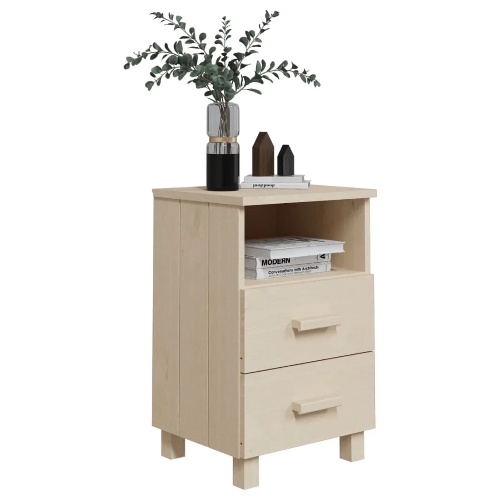Honey HAMAR Brown 15.7"x13.8"x24.4" Bedside Cabinet Solid Htovila Pine Wood