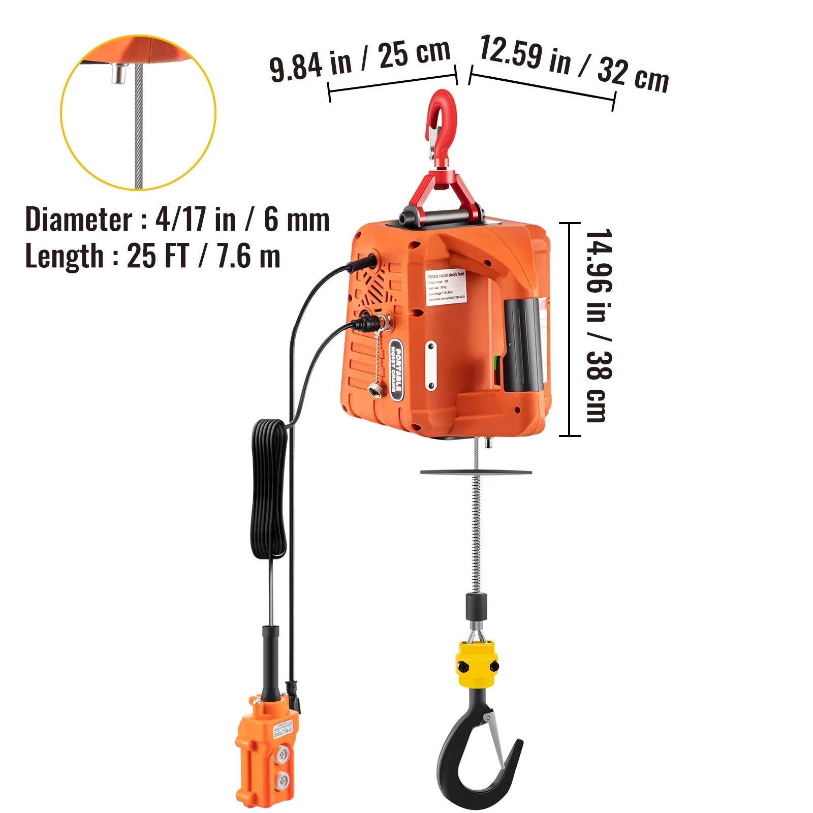 Lifting Crane Hoist Electric Towing VEVOR Portable 3-in-1 Winch Winch, 110V for Power Winch, 1100lbs 1500W Electric Electric Hoist