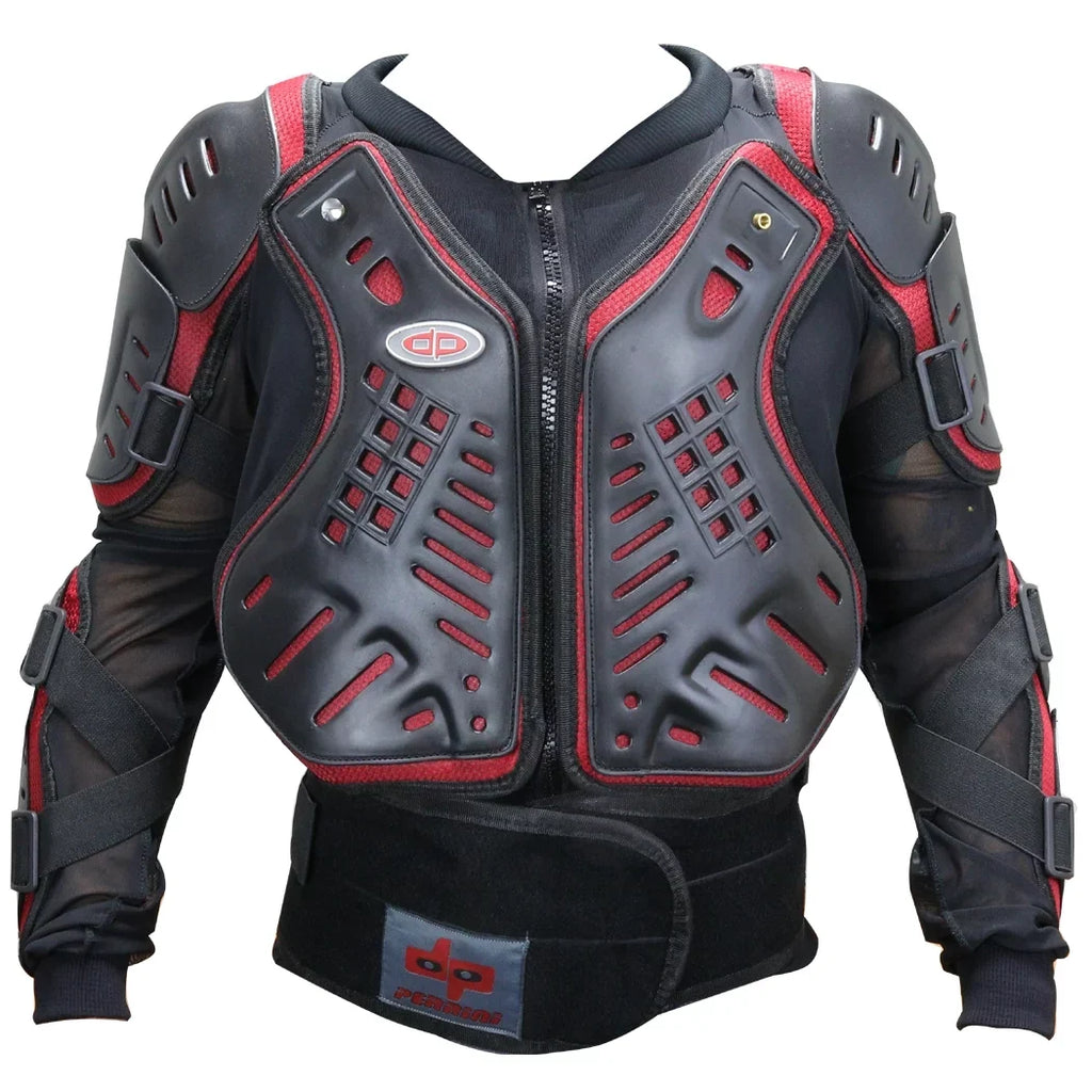 Motorcycle Body Armor & Medium CE - Approved Jacket Black Red Perrini Full