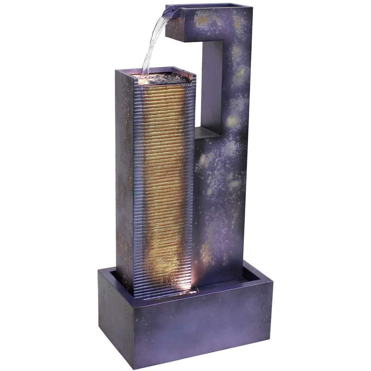 32" Tower Sunnydaze LED with Cascading Outdoor Fountain Metal Lights -