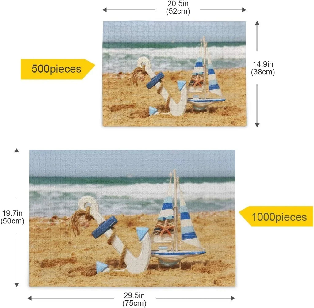 On Starfish Horizon Jigsaw Tropical Kids Puzzle Puzzles DIY Gift Sea Beach Ocean 500 Adults Pieces Sand for and Wellsay Sailboat Summer Anchor