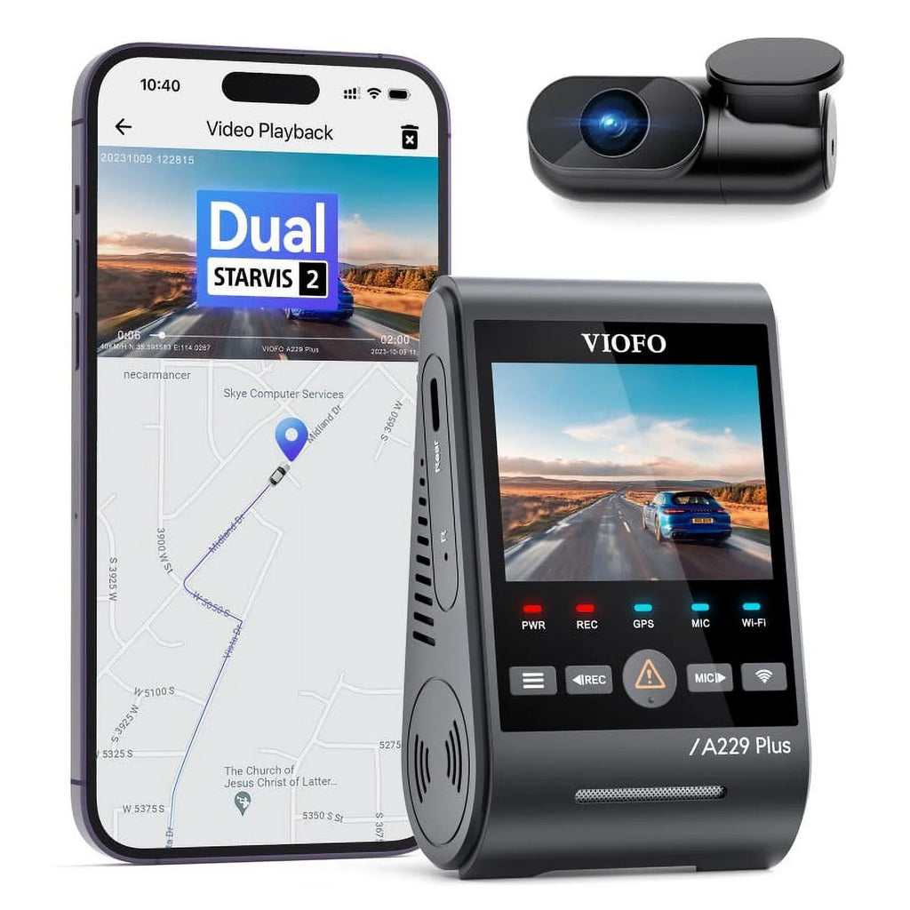 STARVIS Mode, 2-Channel 2K/2K Cam Dash Wi-Fi, Control, Support with Max 2, VIOFO QHD Voice Parking Plus 512GB A229 GPS,