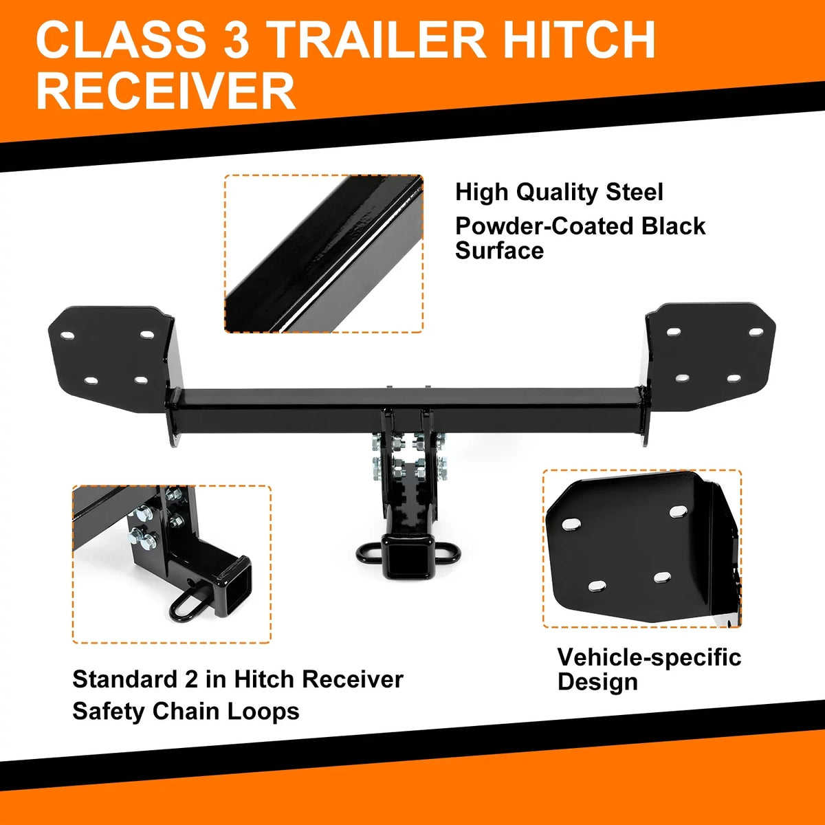 2" Subaru Class 3 Steel Hatchback Black Outback Hitch Trailer Kojem 2010-2019 for Receiver