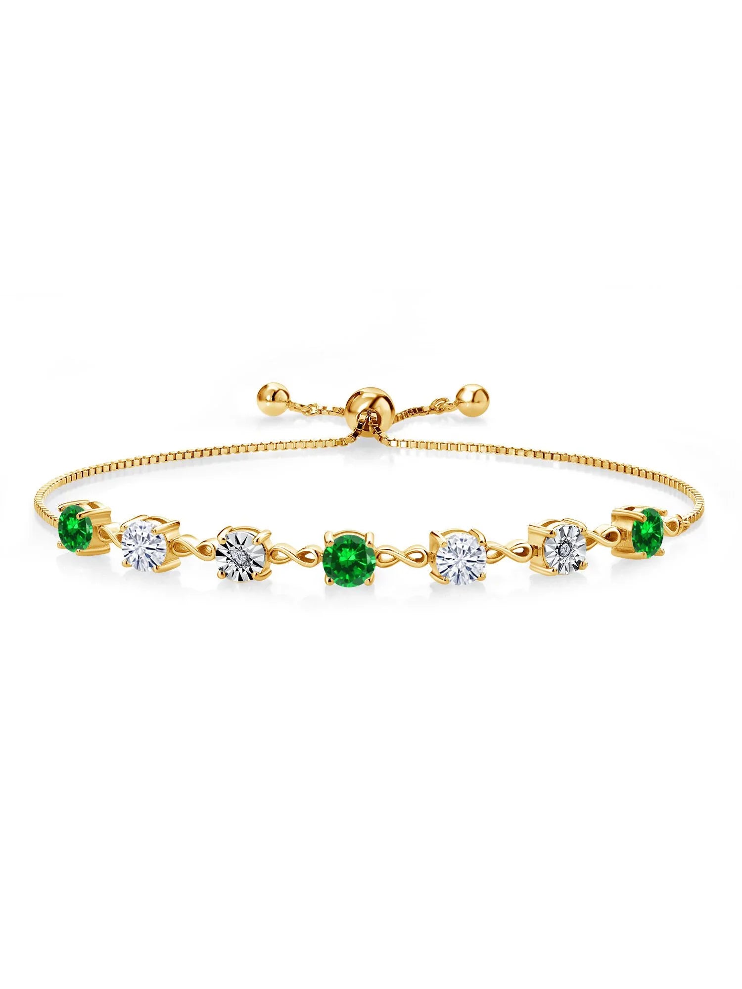 18K inch) 9 Created Fully Lab Silver Bracelet Adjustable Cttw, to Diamond Emerald Stone Moissanite Tennis Yellow Women Gold For Up Grown (3.53 Gem Plated King