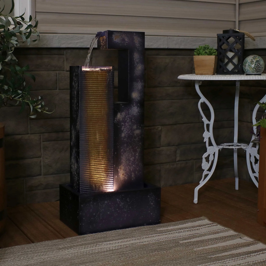 32" Tower Sunnydaze LED with Cascading Outdoor Fountain Metal Lights -