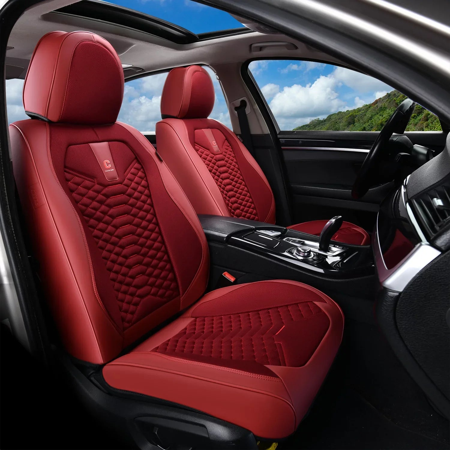 Red Car Covers Protectors, Seat Most Coverado for 5 Back & Set Interior Full Trucks Breathable Universal Fit Auto Seats Fabric Pickup Leather SUV Women, Front Sedans Car Seat