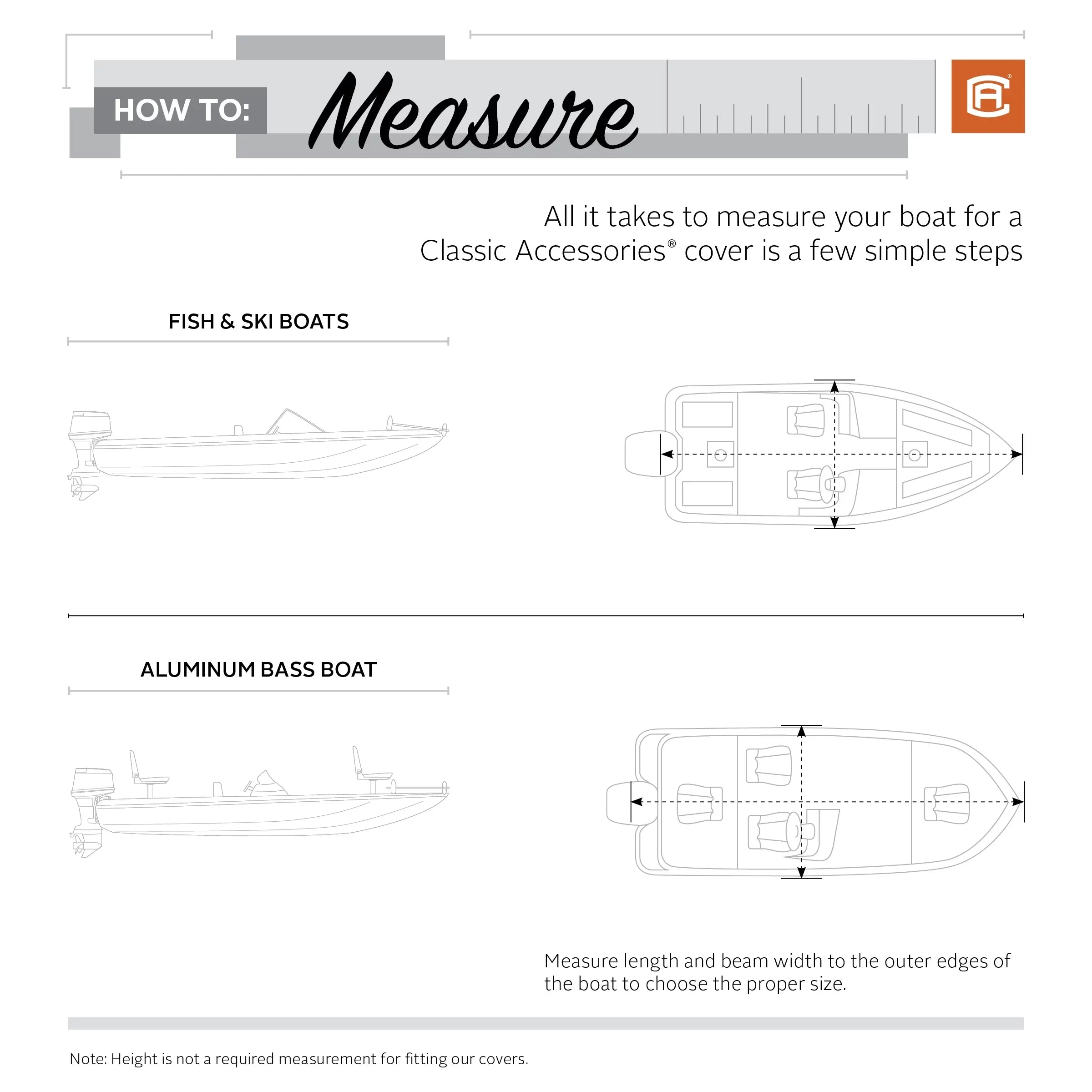 Fits - Boats 16' L C Cover, with 18.5' Fabric, 98" Model RS-1™ Cover All-Weather Ripstop Boat Trailerable Accessories Lunex x Classic Boat W,