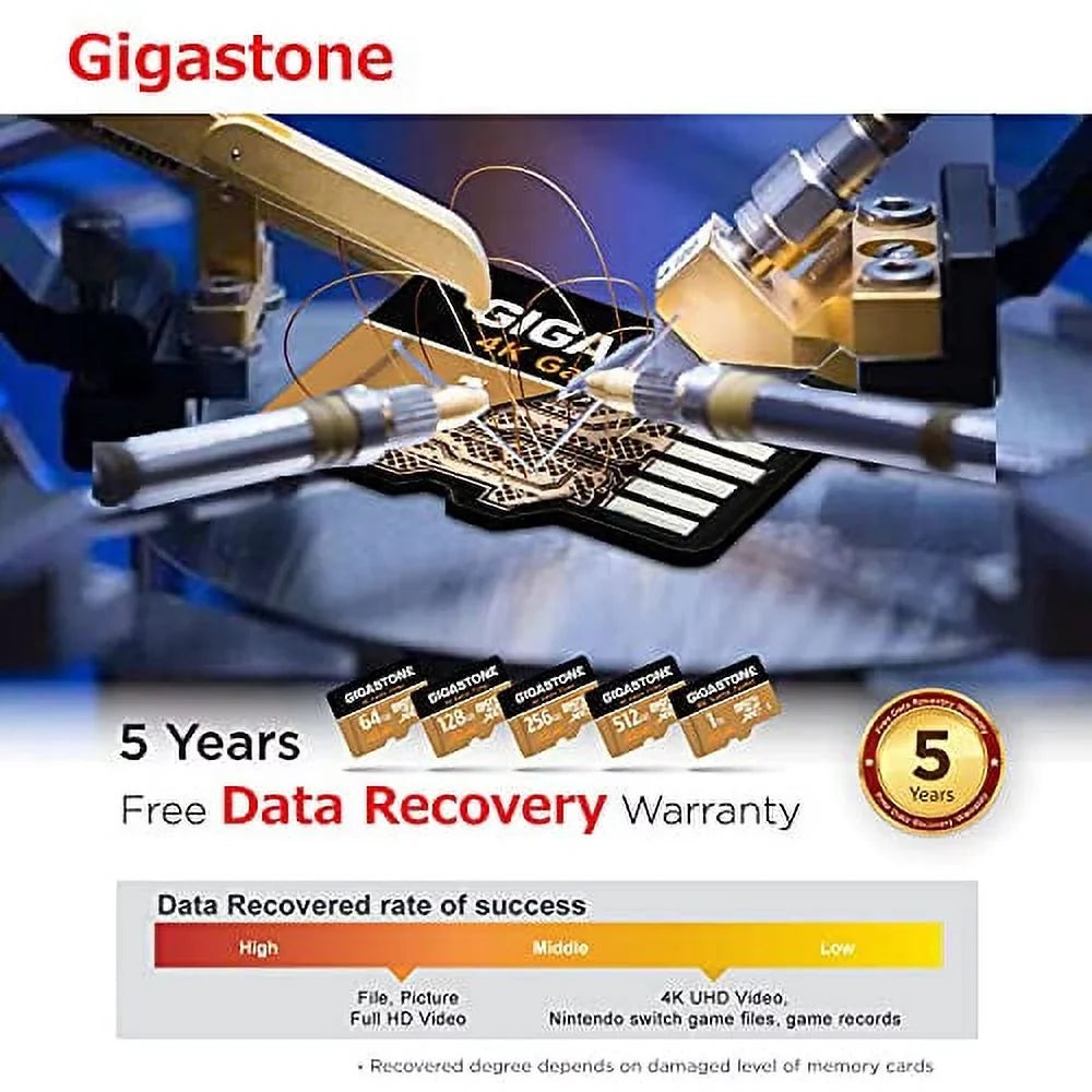 [5-Yrs 256GB Game Micro Go U3 Cameras, R/W Pro Memory UHS-I SDXC Run C10 App Turbo A2 Free-Data-Recovery] 4K Compatible, Switch Card, Cams, Dash 100/60MB/s Nintendo Gigastone