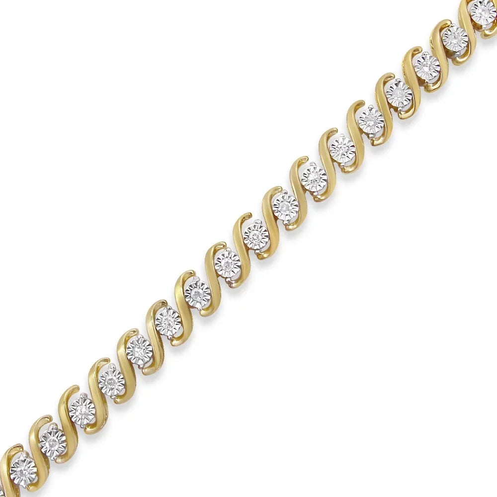Color, 7" 14K Cttw Miracle-Set Clarity) Diamond Round - .925 Silver Sterling Bracelet 1/2 Tennis Plated S-Curve I3 Yellow Gold (I-J