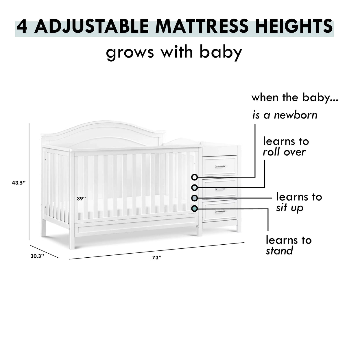 Changer 4-in-1 and Convertible in Charlie DaVinci Combo Crib White