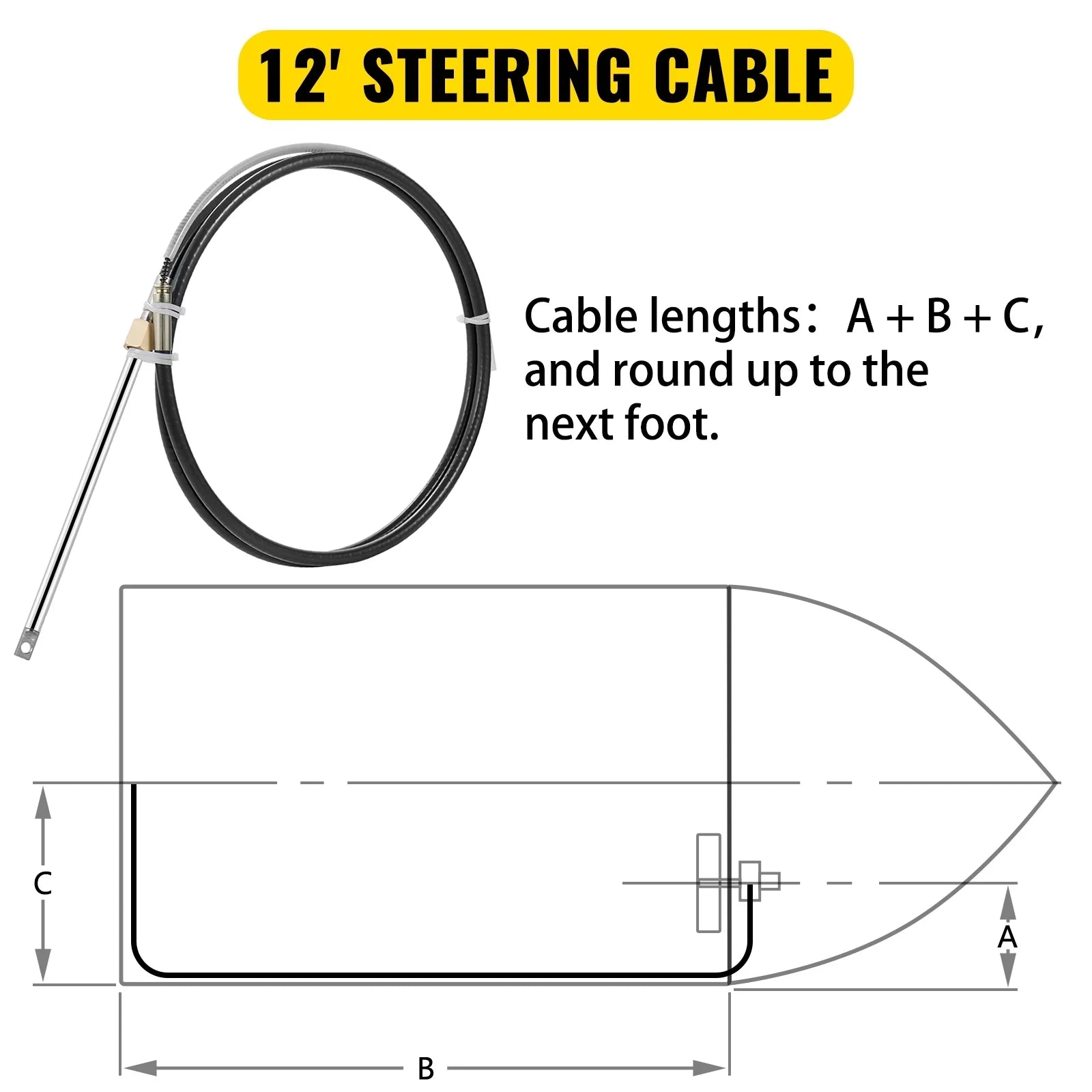 Cable Boat Accessories Ft. 12 Steering VEVORbrand Outboard Ft. Wheel, In. Rotary Mechanical with Boat 12 13