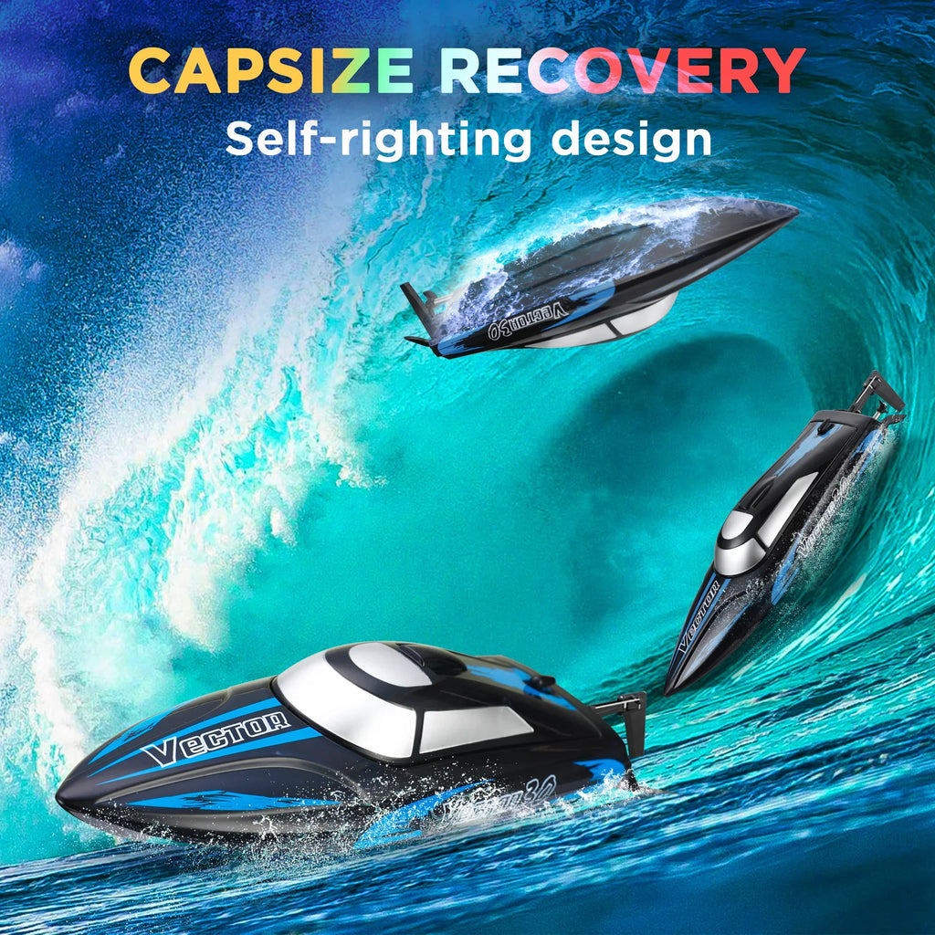 Controlled Lakes, Campmoy (Dark & Boat Venom RC Blue) Adults, Righting Remote for Kids Pools W/Extra Control Udi001 Fast for Boat Remote & Self Boat Battery