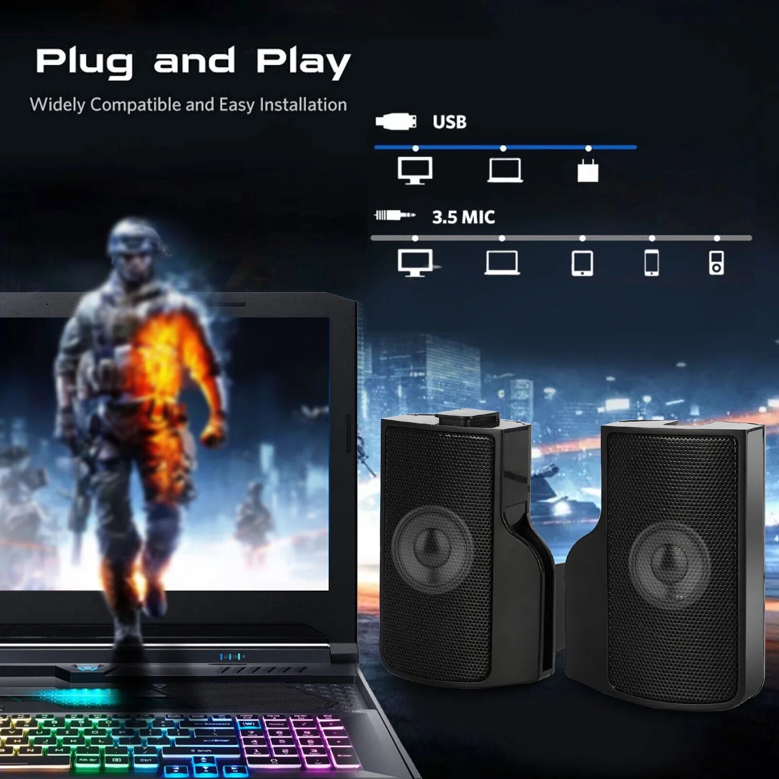 Soundbar Tablet Stereo Speakers Computer USB Mini External Laptop Clip-on Sound
