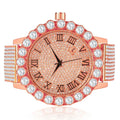 Rose Stainless Custom Finish Dial Lab Diamond Steel W/Date Khronos Bezel Gold 18K Watch Iced Row Out Roman 10 Men's Band Solitaire Back
