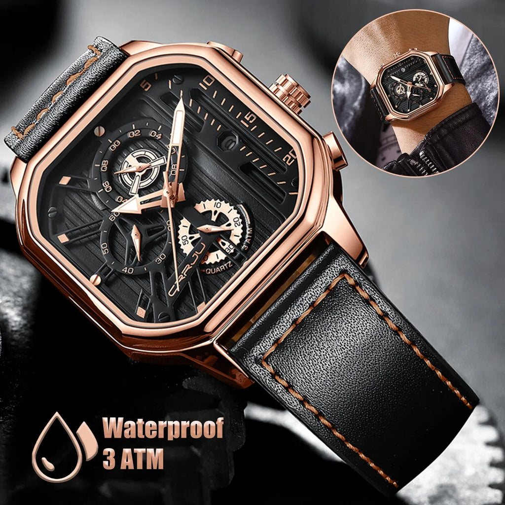 Leather Men's Date Quartz Business Chronograph Waterproof Watch Luminous Luxury