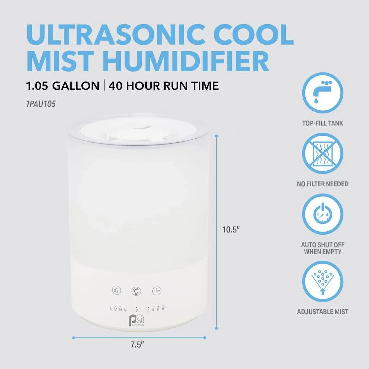 sq Humidifier Perfect Aire gal Electronic ft 1.05 538 Ultrasonic