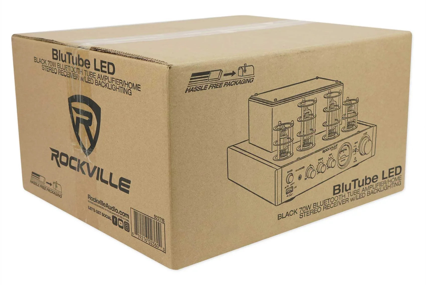 Amp/Home Rockville Ceiling 6.5" Theater Receiver+(8) Speakers LED White Tube
