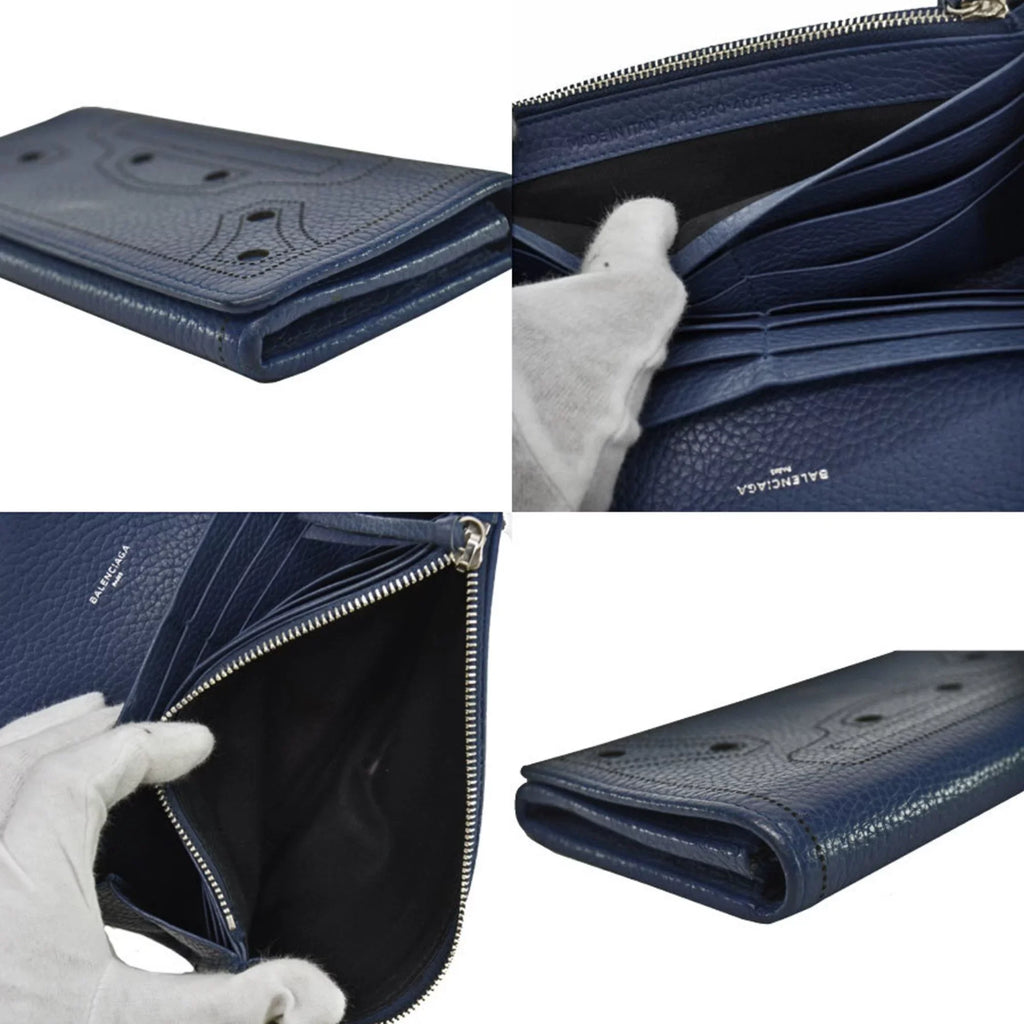 (Good) BALENCIAGA wallet Pre-Owned women's folio Balenciaga navy leather long