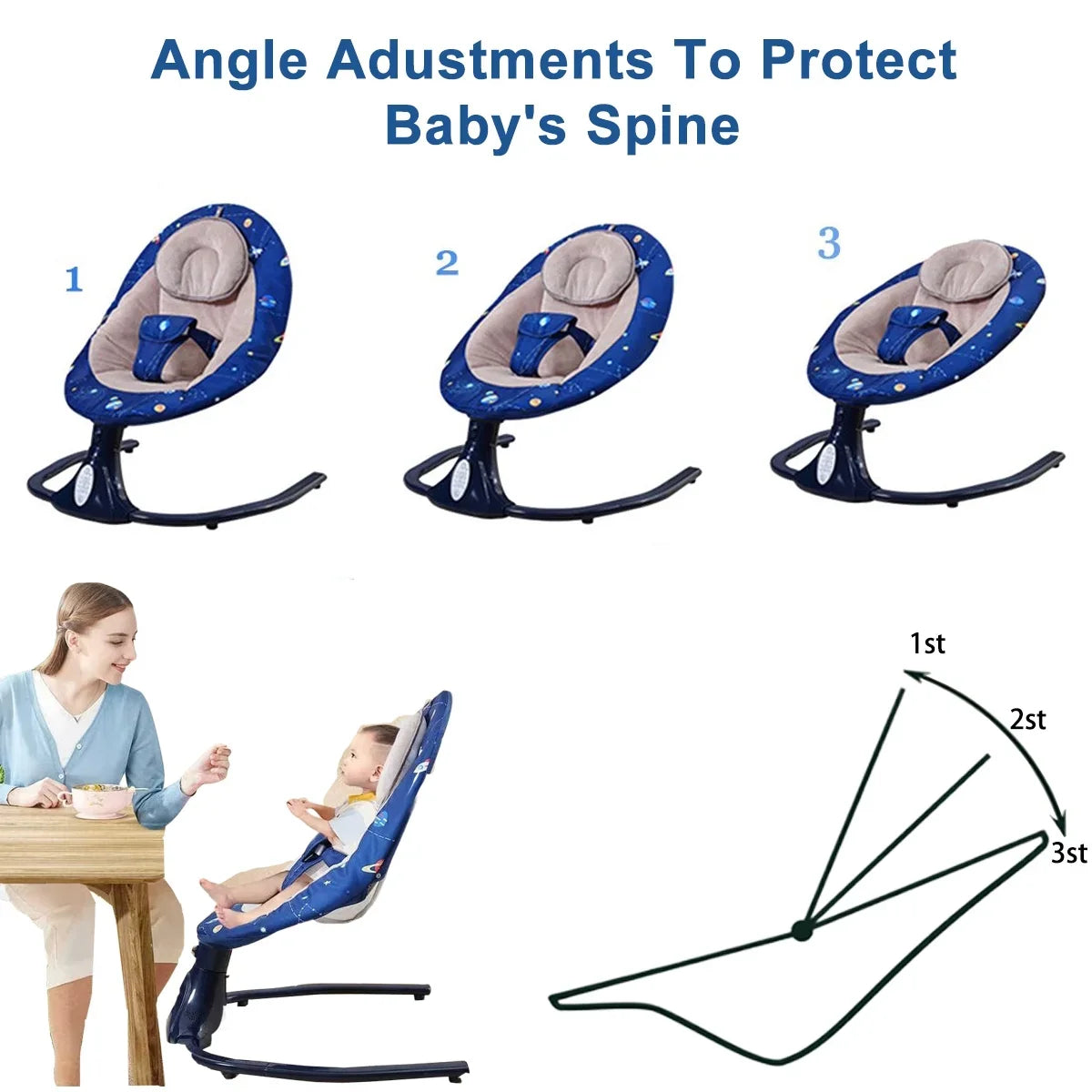 Seat Indoor Bluetooth Outdoor, Baby 3 Positions, 4 Baby with for and Blue Control Infants, Swings Infant Speaker for with Swing Music Swing Speeds Portable Remote and -