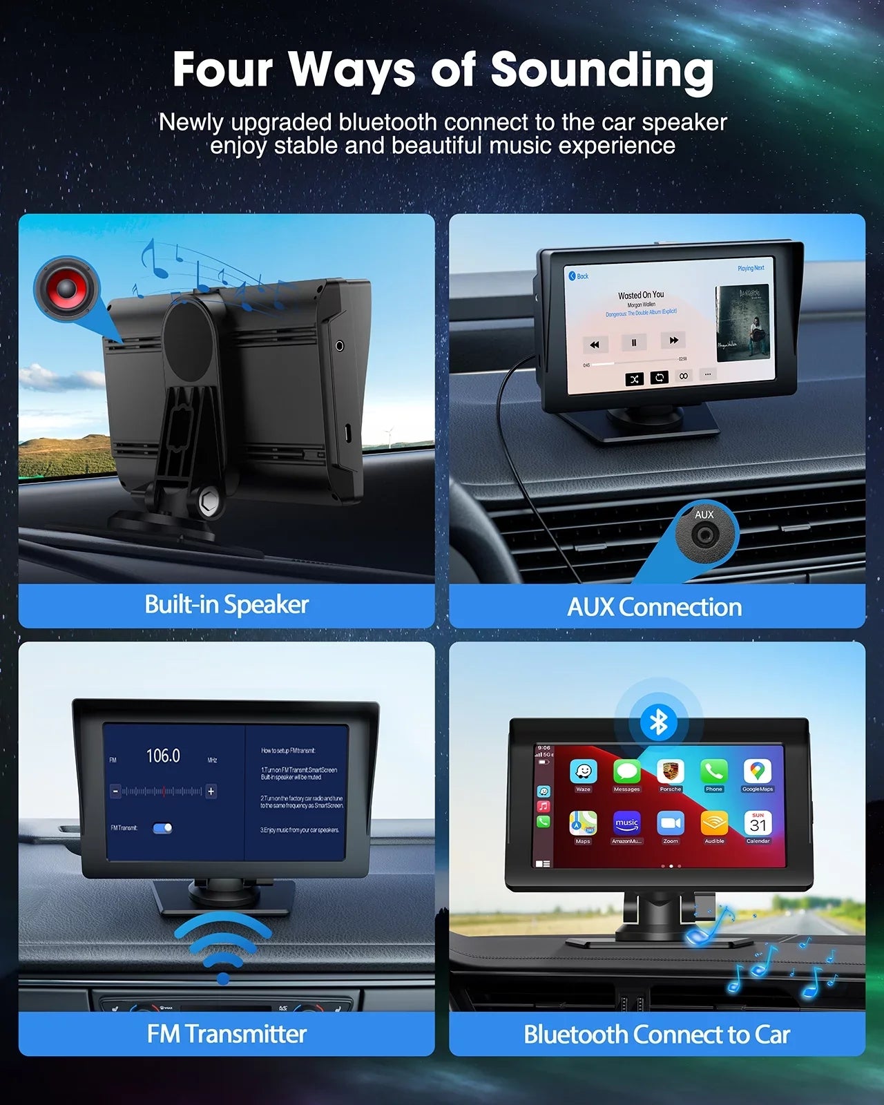 Portable Audio Camera,HD Airplay,Android Car Inch Video,Car GPS with Wireless Reverse Stereo Carplay,1080P Navigation Receivers Portable Auto,Bluetooth,FM, Siri 7 LAMTTO Apple with Car Touchscreen