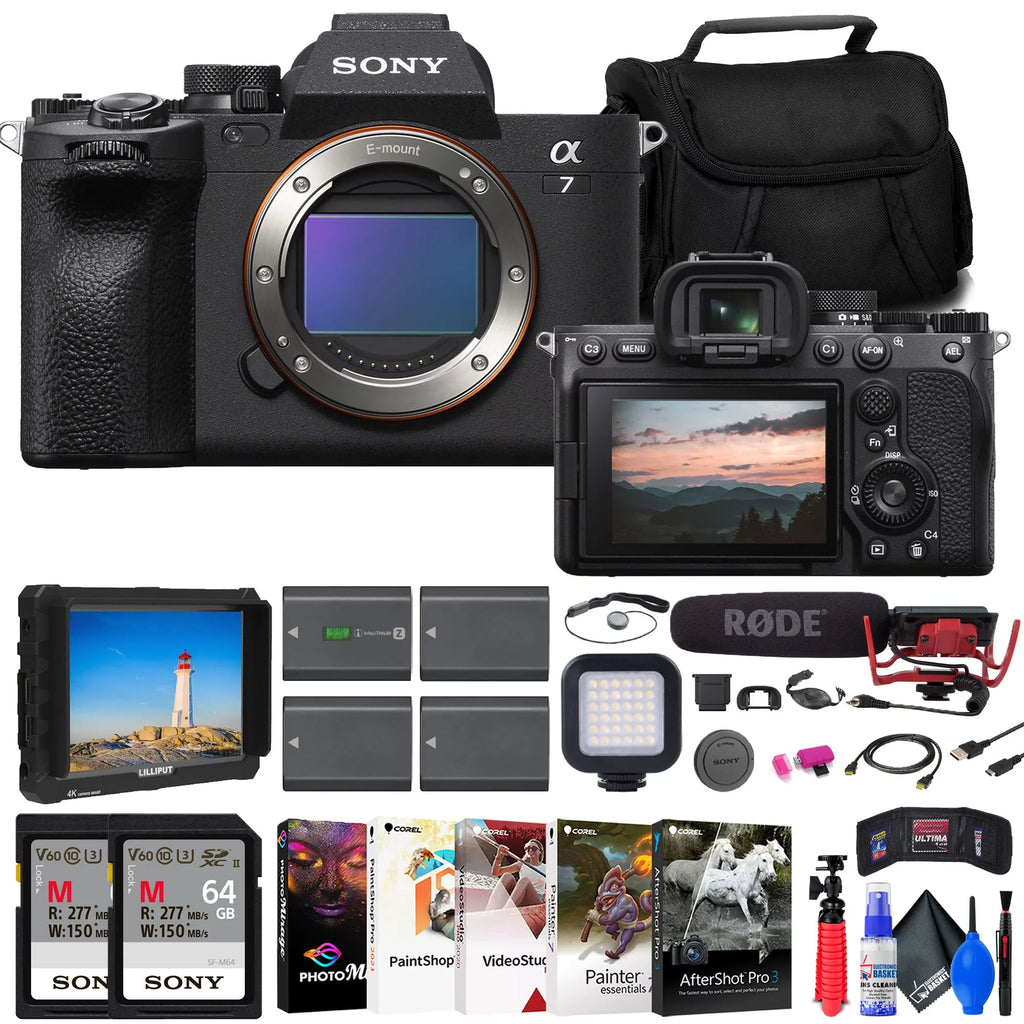 VideoMic More a7 Camera Cards Mirrorless Sony 2 x IV + 64GB + + Monitor Rode + 4K