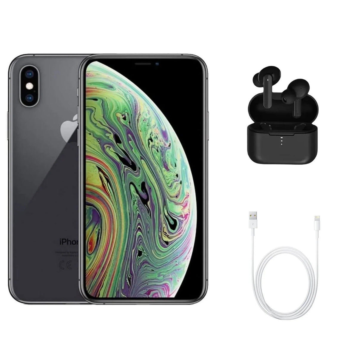 A) Restored Earbuds 64GB (Fully (Refurbished) Max Wireless A1921 Apple Unlocked) Space w/ Gray iPhone XS (Grade