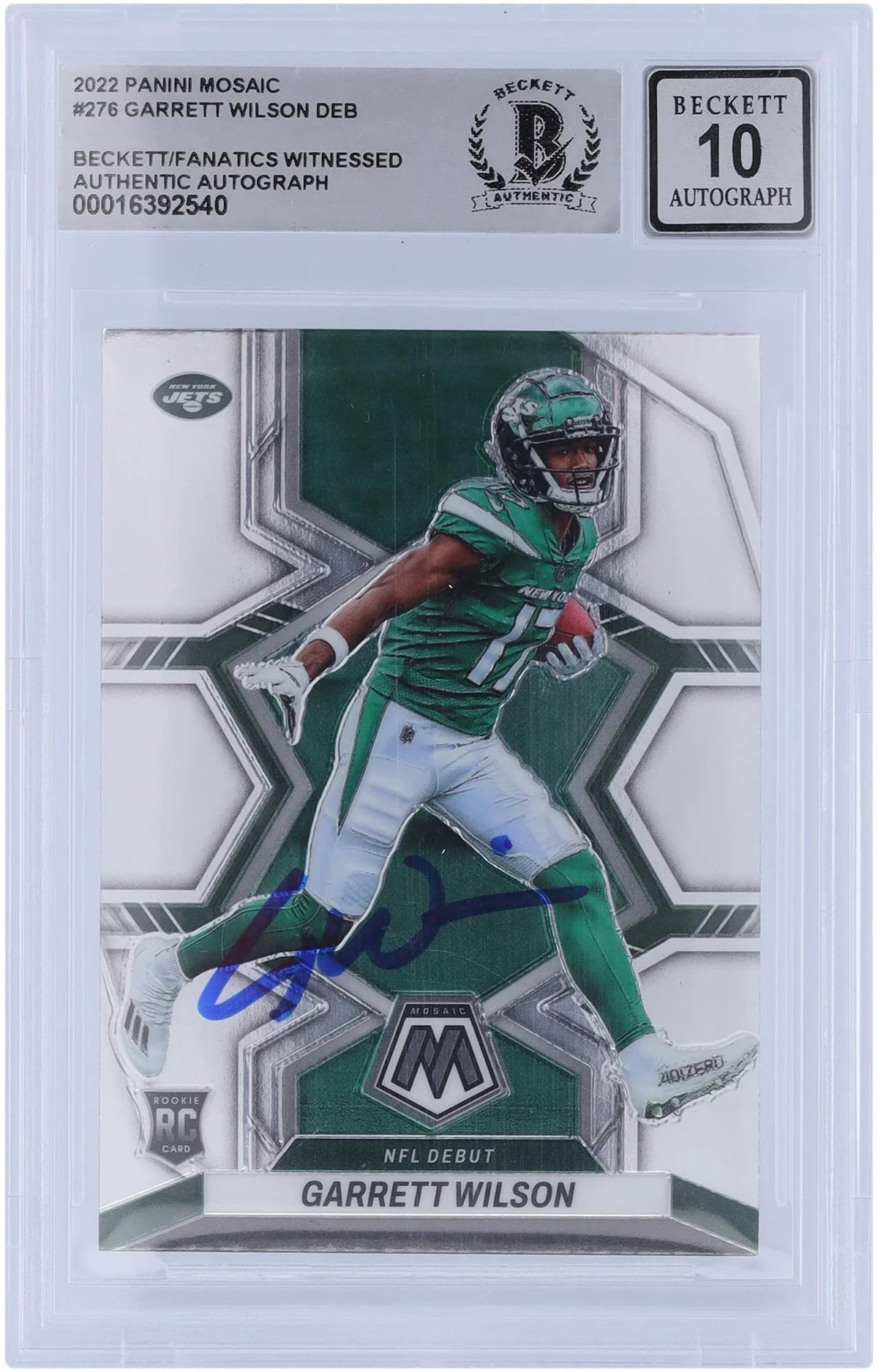 NFL Autographed Mosaic Authenticated Jets Card Rookie 10 New Fanatics - Certified Fanatics #276 Garrett Panini 2022 York Beckett Wilson Debut Authentic Witnessed