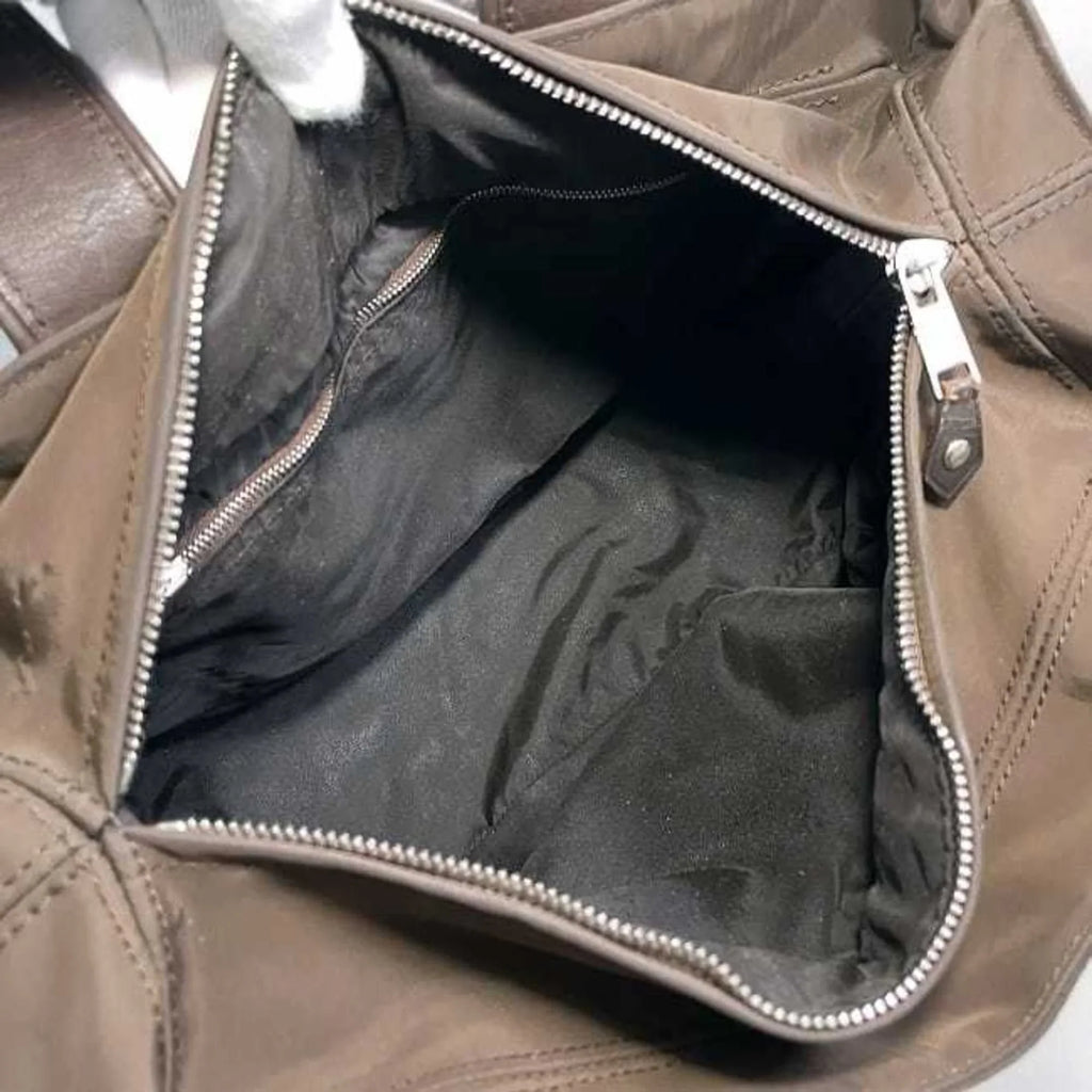 Leather PM Brown Silver HERMES Handbag Nylon Pre-Owned Women's Acapulco Tote Hermes (Fair) Bag