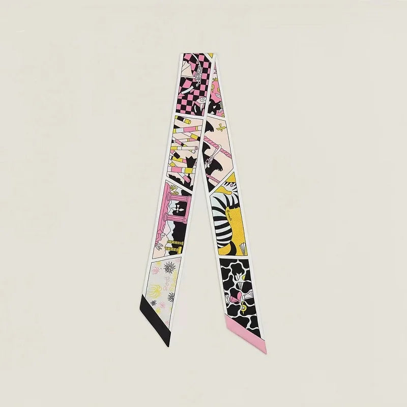 Silk Twilly New Suite Hermmes Scarf Black/Rose/Yellow Scarf Ladies Muffler