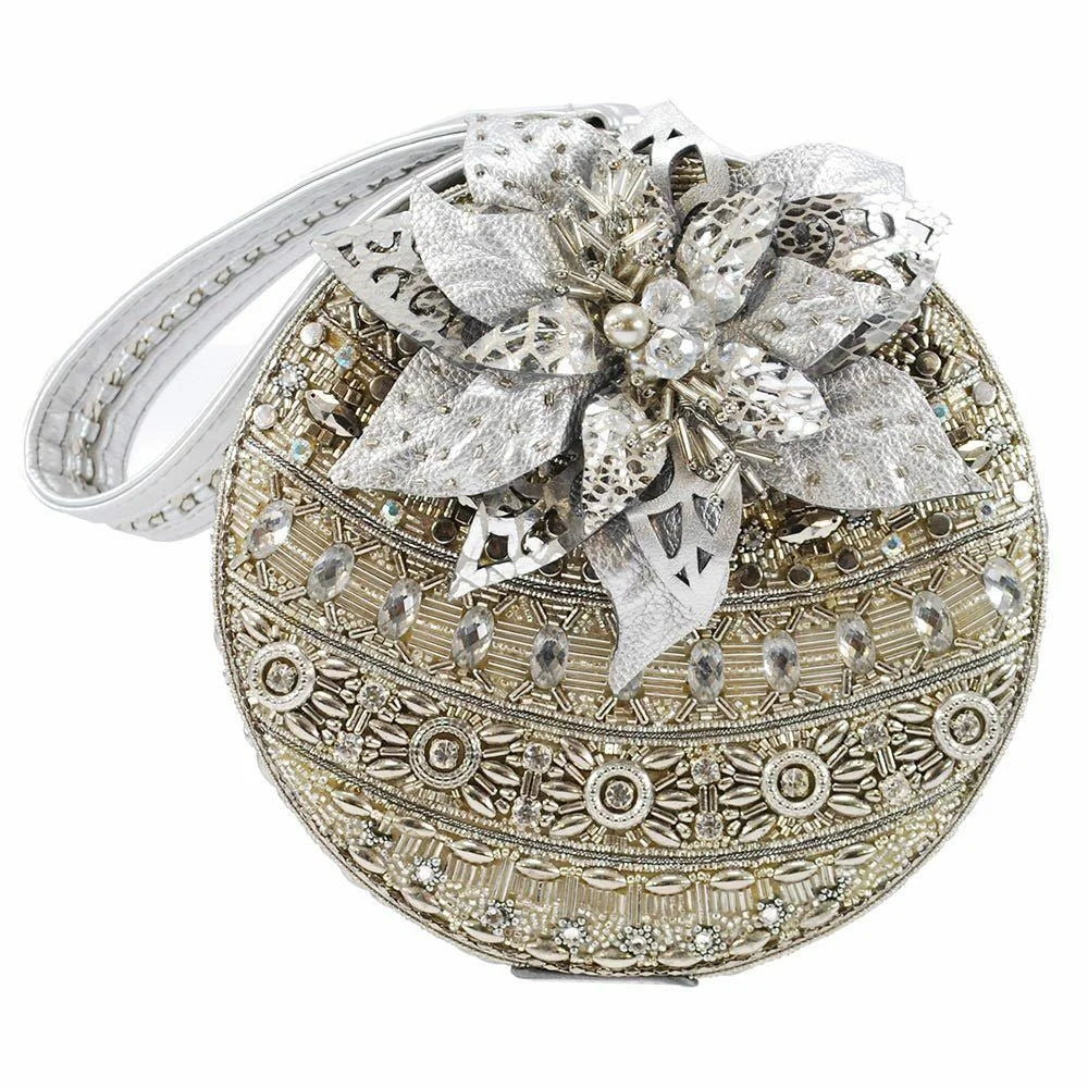 Holiday Snow Xmas New Frances Ornament Globe Wristlet Bead Mary Bag Purse Silver