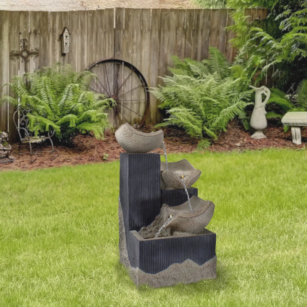Lighted Cascading Northlight Bowl LED 3-Tier 21" Outdoor Water Fountain