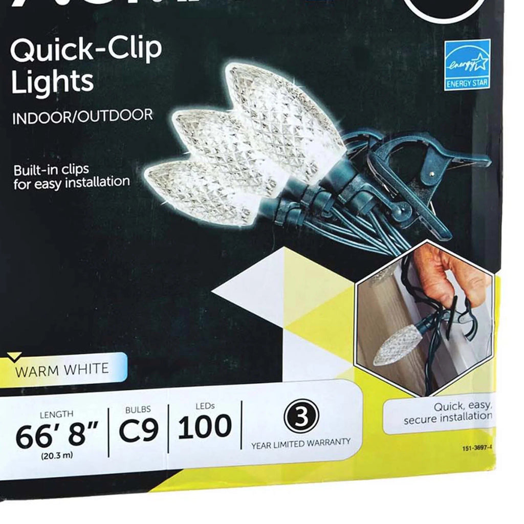 String (3 C9 Quick NOMA Pack) Clip LED Christmas 100 Lights Bulbs Warm
