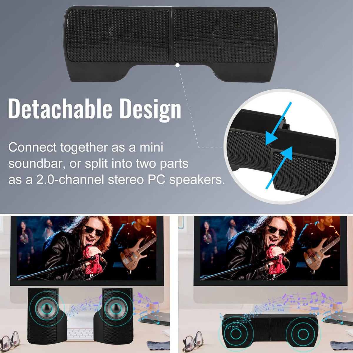 Soundbar Tablet Stereo Speakers Computer USB Mini External Laptop Clip-on Sound