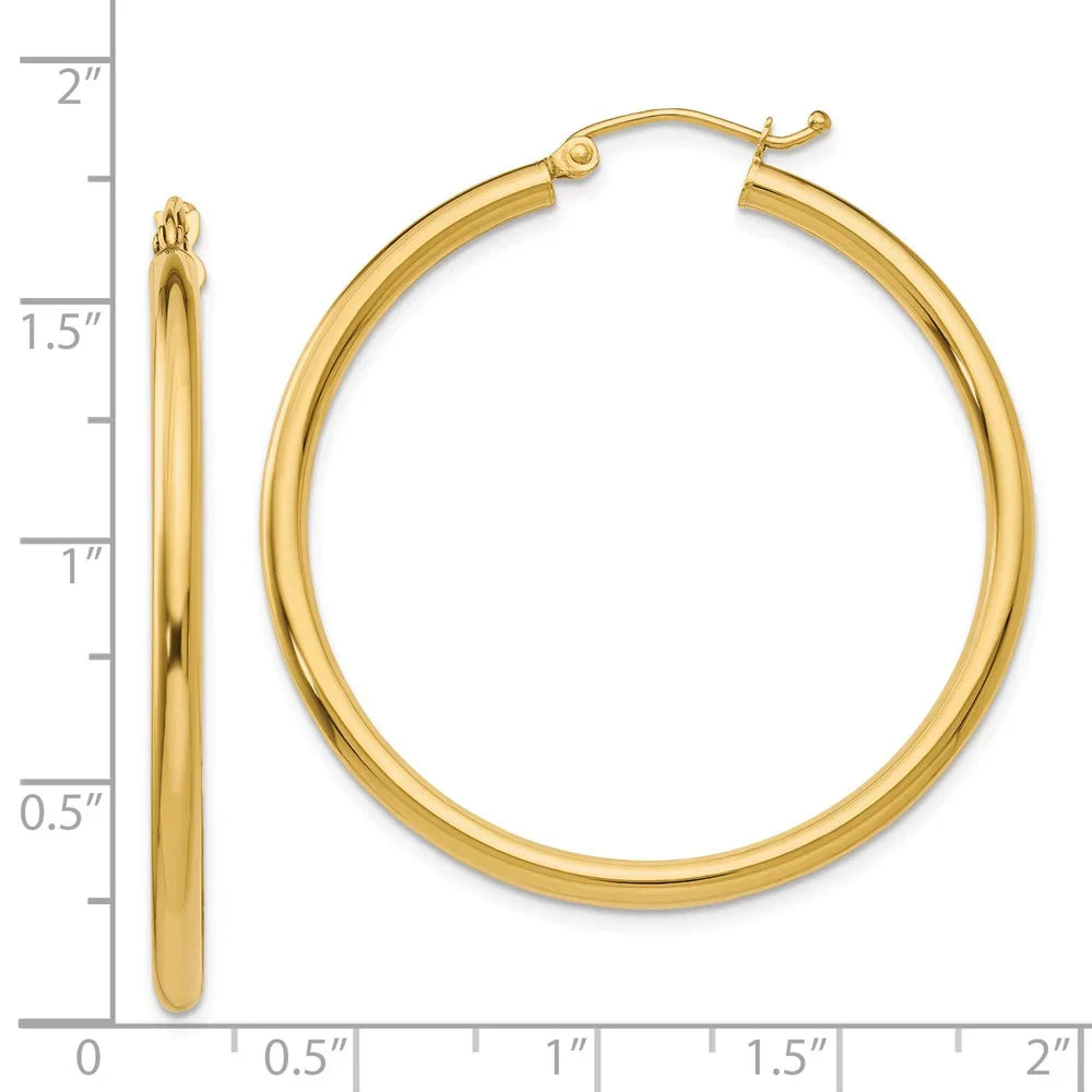 Women for Earrings; 2.5mm Tube Yellow and Hoop for and Adults 14kt Gold Polished Men Teens; Lightweight Real