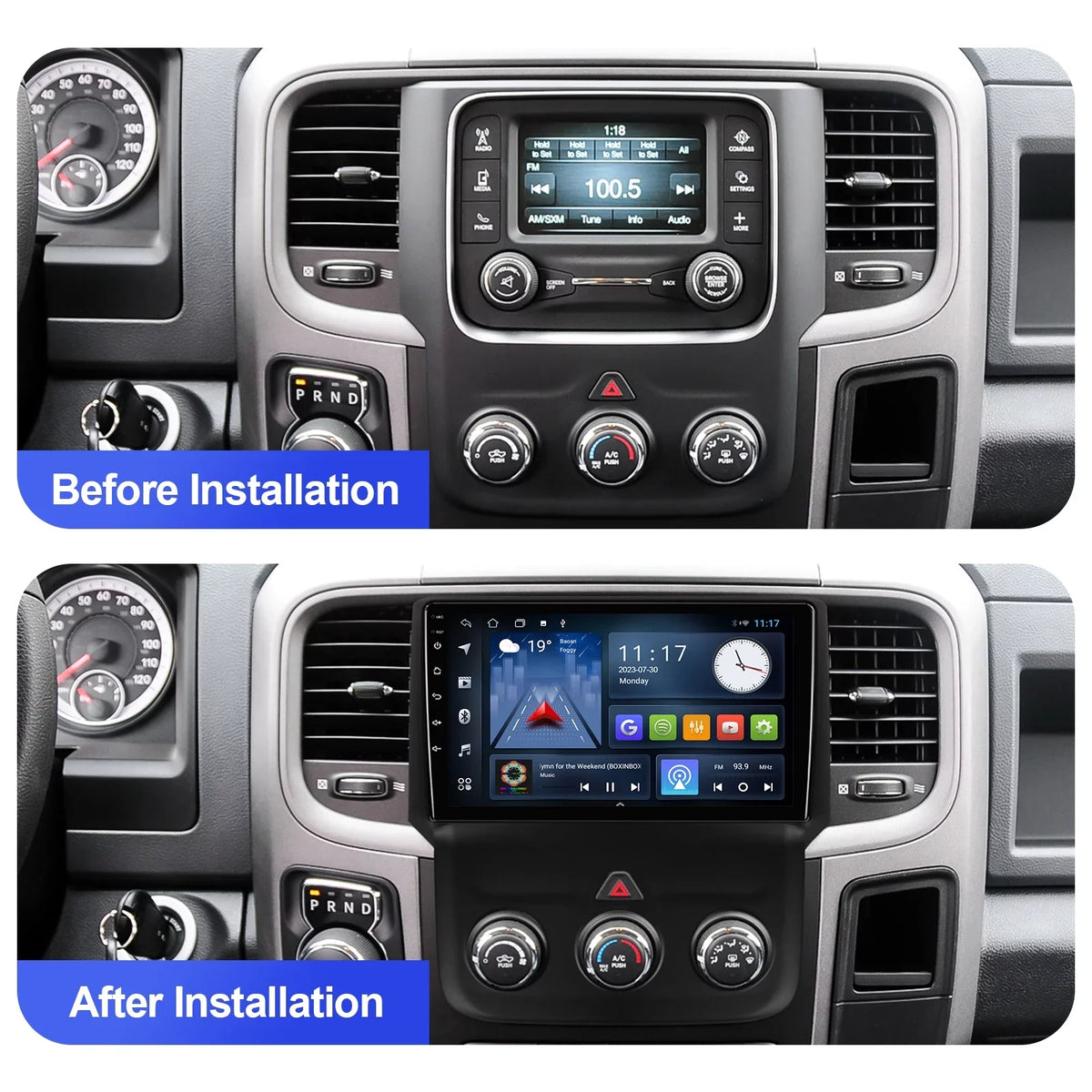 Dodge Android FM BT Touchscreen Double Screen Auto GPS Din Carplay RAM 2+32G 10 Navi 9 inches Camera Android Stereo IPS Radio Backup 1500/2500/3500 for Car Car with 2013-2018 & Support