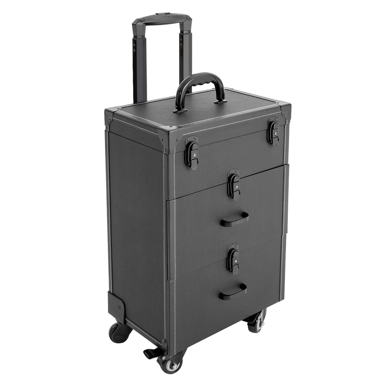 4 ZhdnBhnos Rolling w/ Makeup Trolley Wheels Box Case & Cosmetic Storage Organizer Lock Train Polish (Black) Luggage Nail