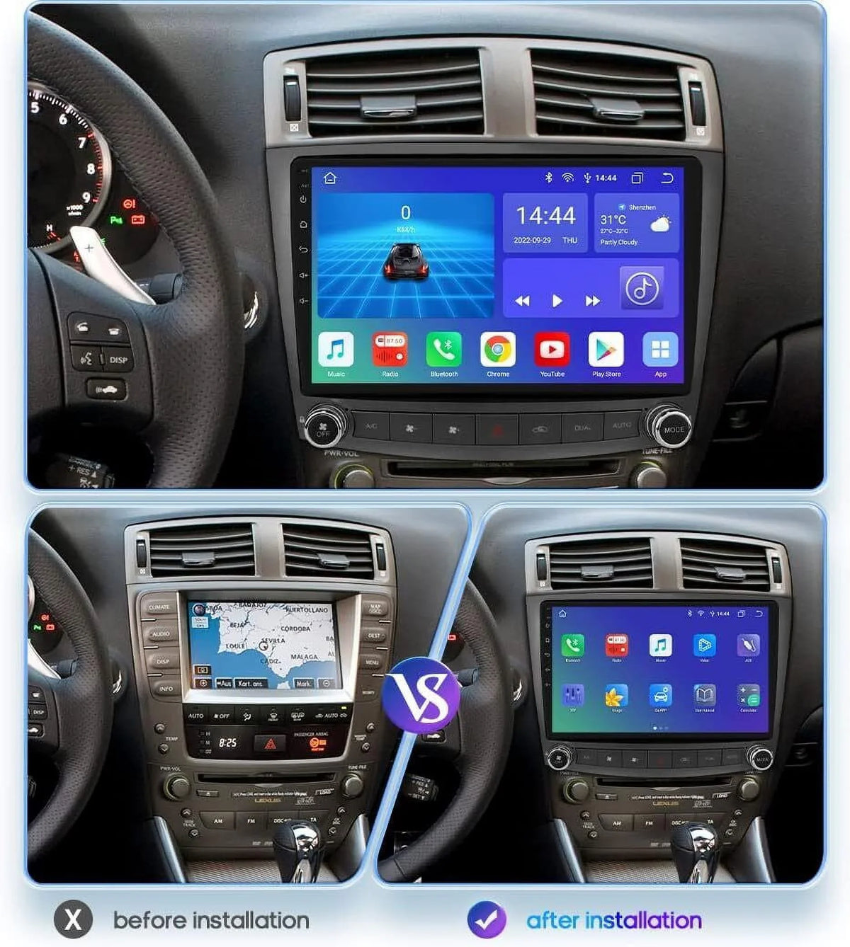 GPS IS350 ANDROID RADIO LEXUS 2006-2012 12 BT CAR 4+32G CARPLAY FOR STEREO IS250