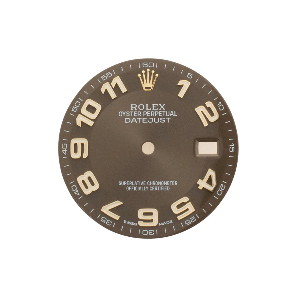 Rolex & Factory Dial Gold 36MM Sunburst Datejust Numerals Arabic Chocolate Brown