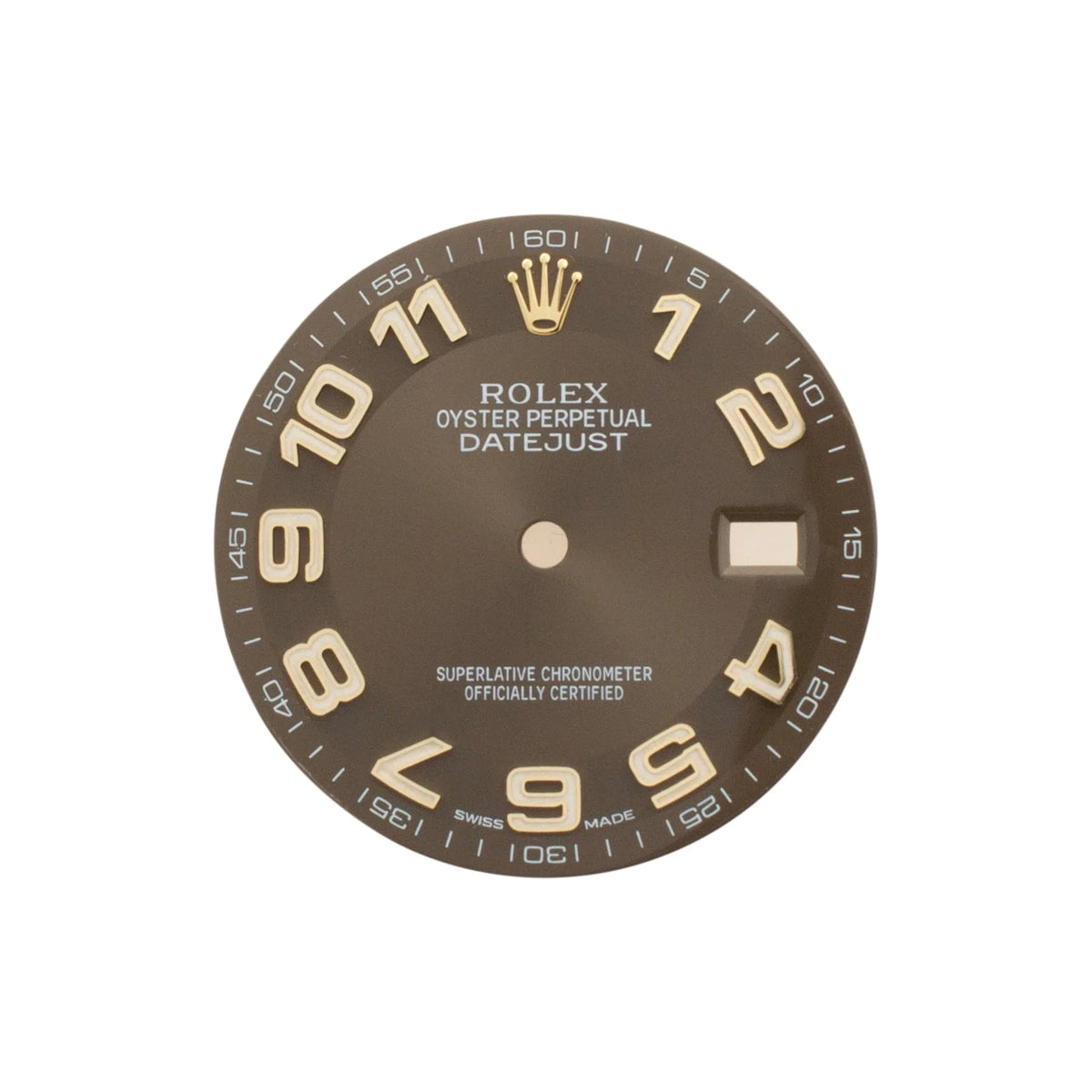 Rolex & Factory Dial Gold 36MM Sunburst Datejust Numerals Arabic Chocolate Brown