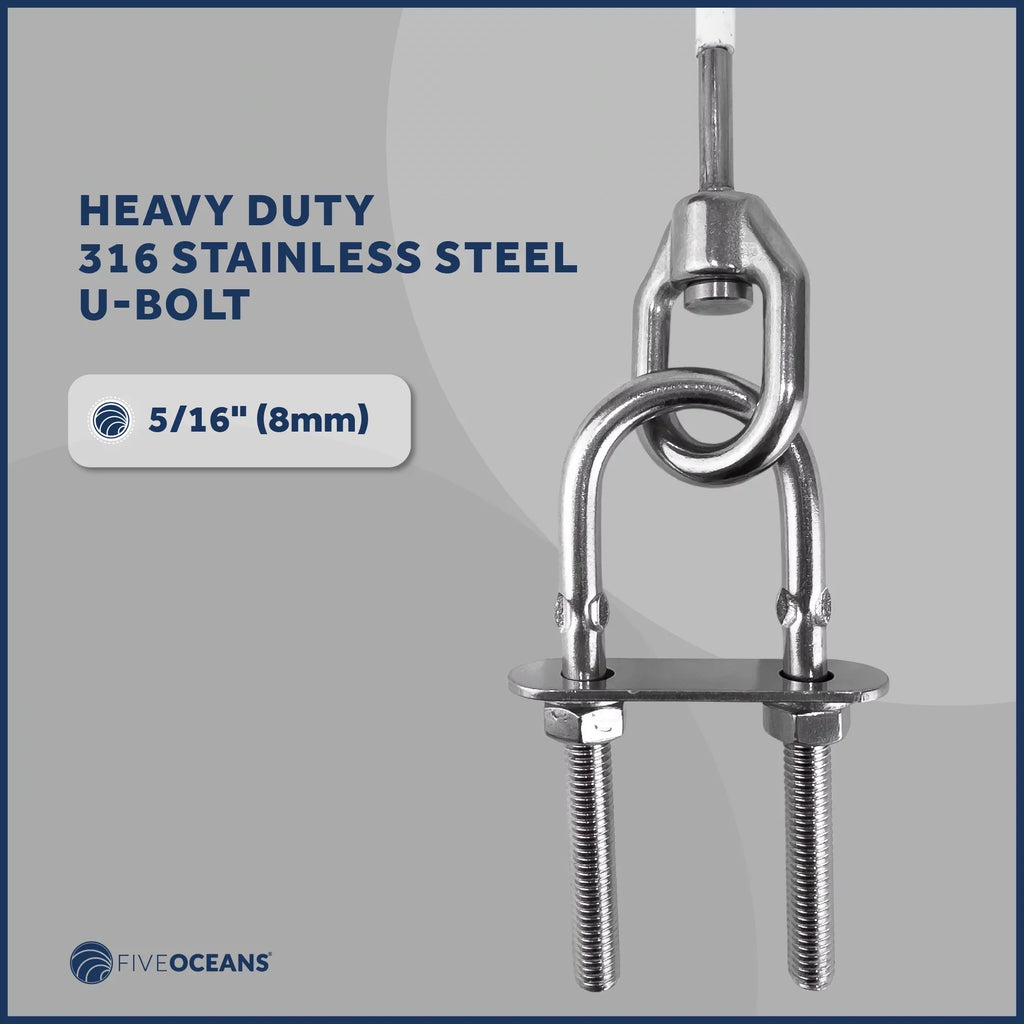 '- FO4560 Five PVC Straps, Wire Safety and Oceans 5/16-Inch Steel 7x19 U-Bolt 12-Inch Snap Duty Hook Anchor Rope, Heavy Includes Stainless Coated 5/16-Inch Carabiner 6mm