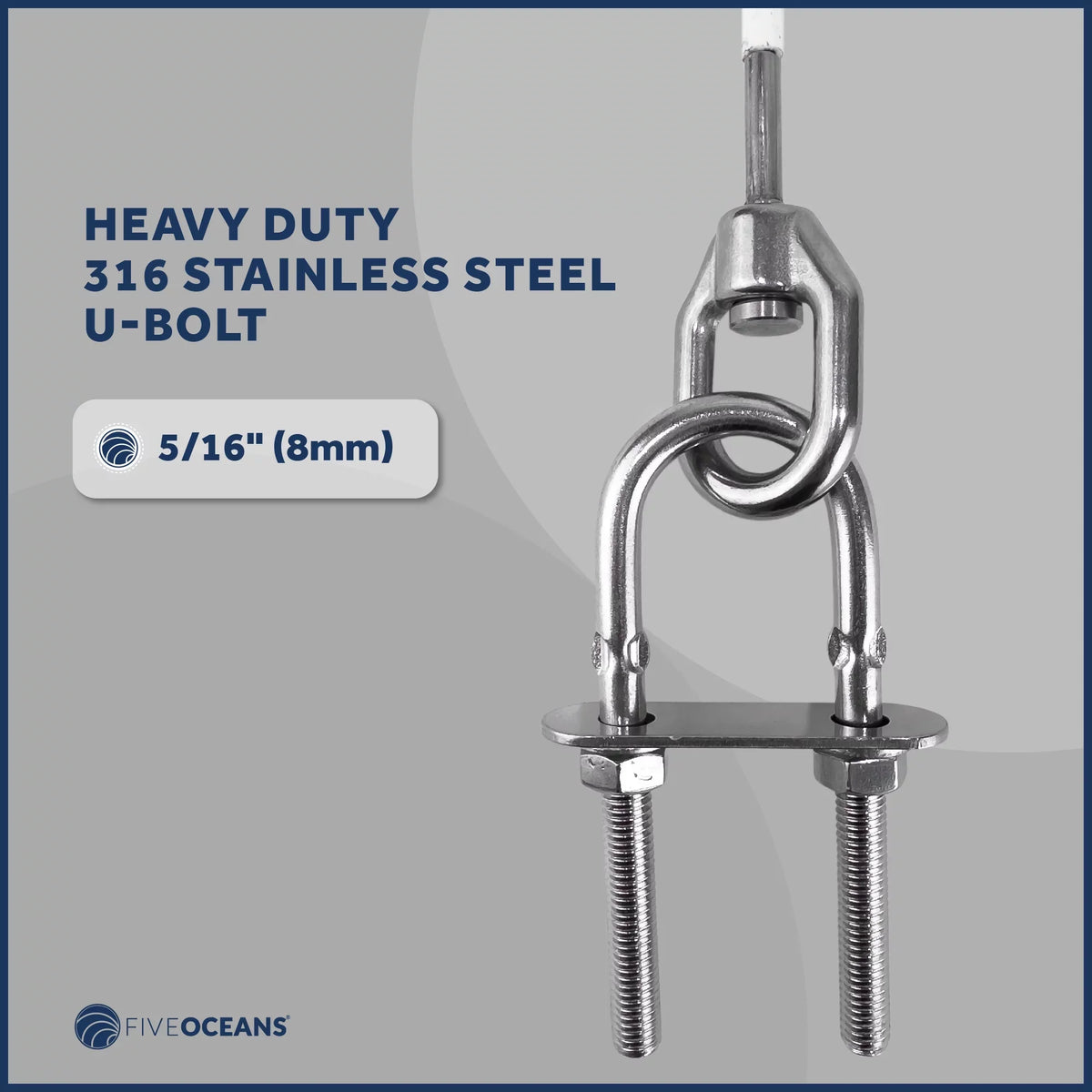'- FO4560 Five PVC Straps, Wire Safety and Oceans 5/16-Inch Steel 7x19 U-Bolt 12-Inch Snap Duty Hook Anchor Rope, Heavy Includes Stainless Coated 5/16-Inch Carabiner 6mm
