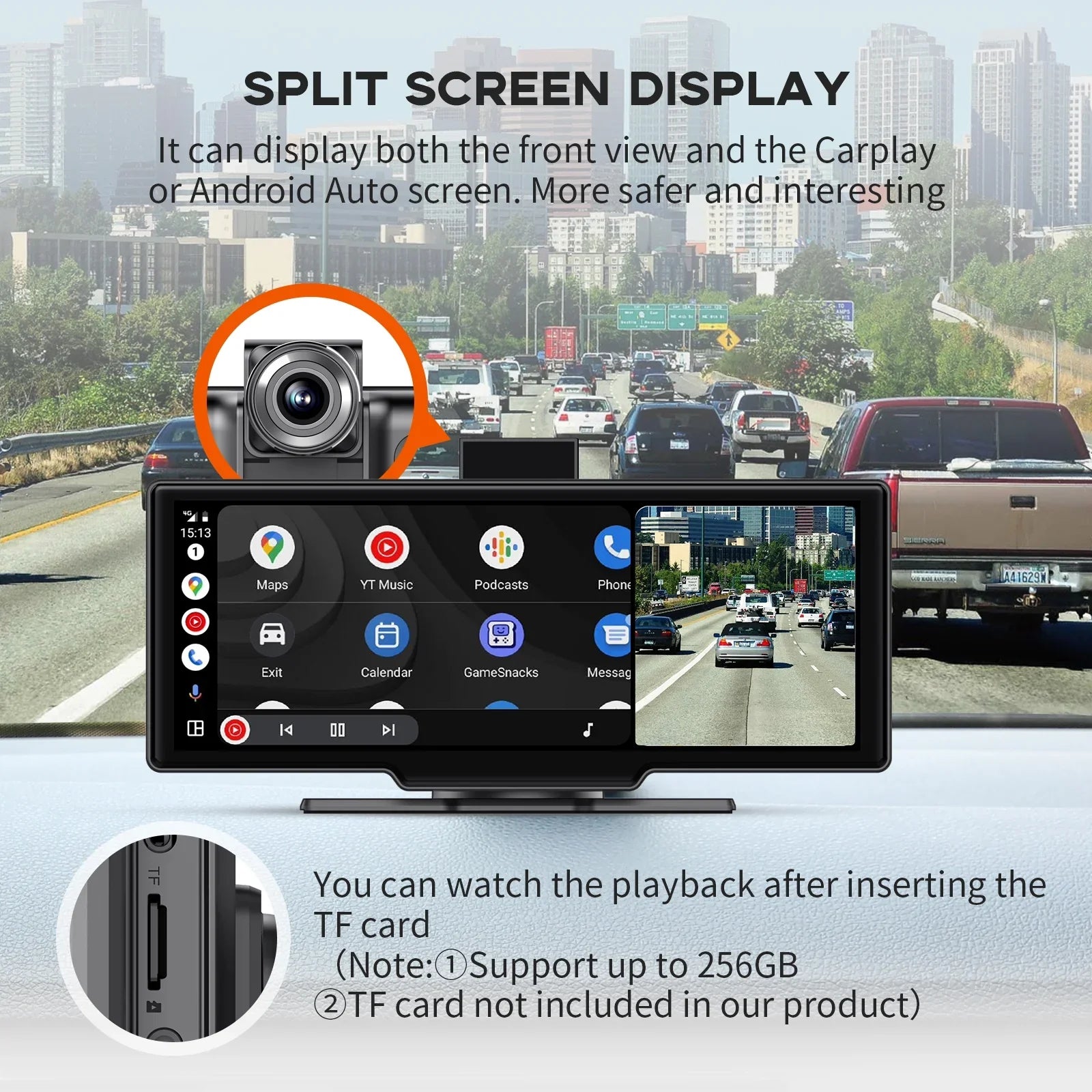 Herilary Stereo with Adapter Cam, Wireless Carplay Screen Mirror Car Apple Android Car Carplay Play 2.5K Dash Auto Link/Siri/Wifi/Bluetooth/Double Wireless 10.26" Screen Din Touch