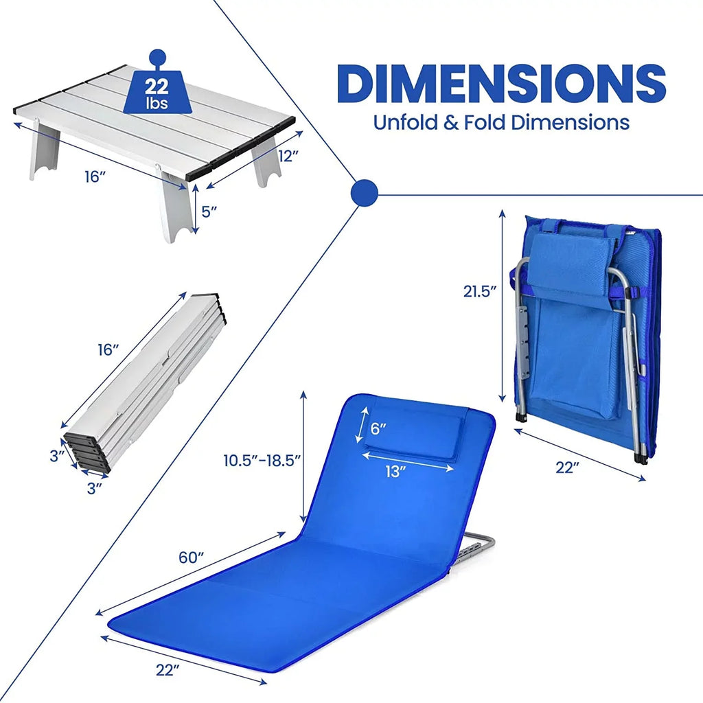Lounge 5 Lawn Table, Beach Camping, Adjustable for Folding Side with 2-Pack Chair Chairs, Adults Set Position for Chairs Sunbathing,