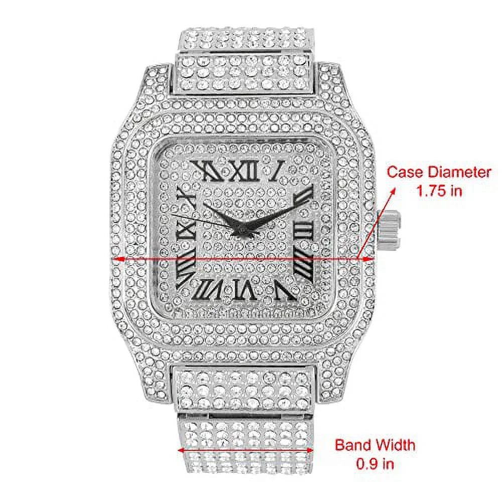 0513Sq Out - in You Out Will Iced Hop Bling-ed (Silver Watch Raymond a Hip Watch Crystal Black R#) Biggie Charles Hypnotize Square