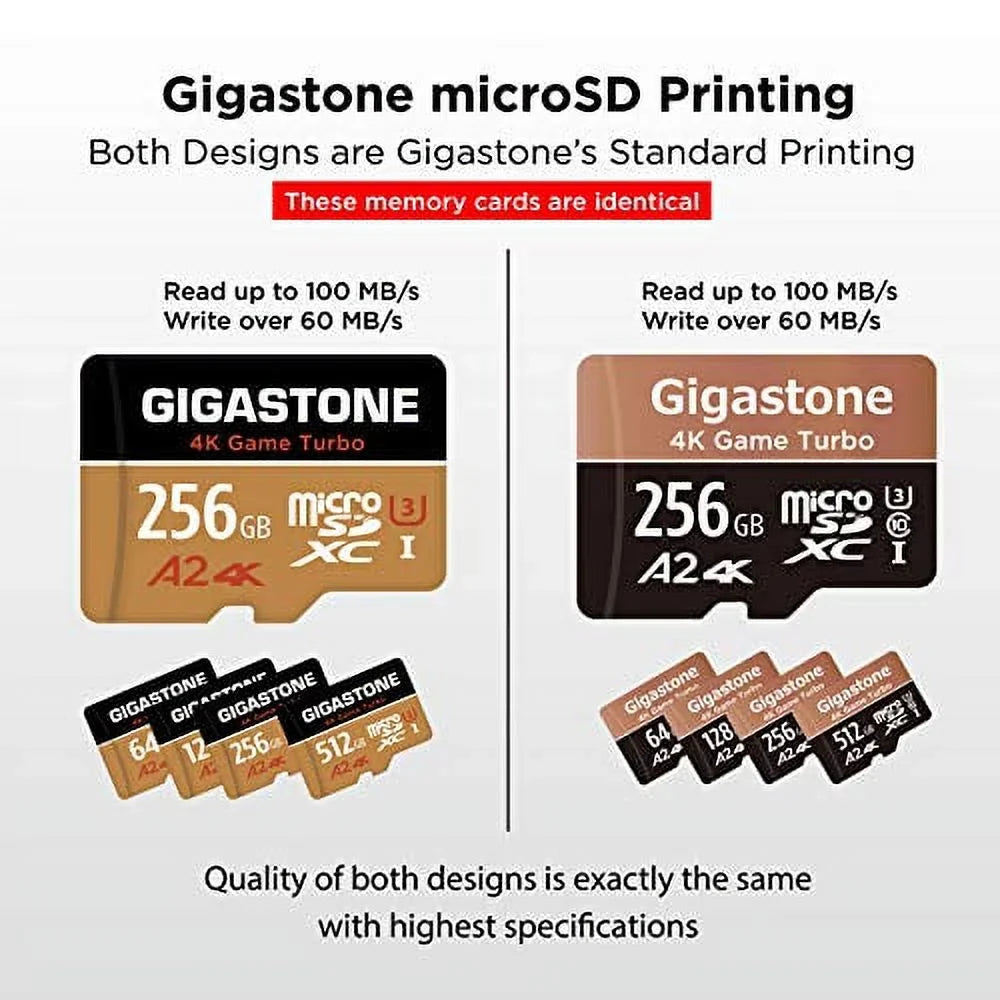 [5-Yrs 256GB Game Micro Go U3 Cameras, R/W Pro Memory UHS-I SDXC Run C10 App Turbo A2 Free-Data-Recovery] 4K Compatible, Switch Card, Cams, Dash 100/60MB/s Nintendo Gigastone