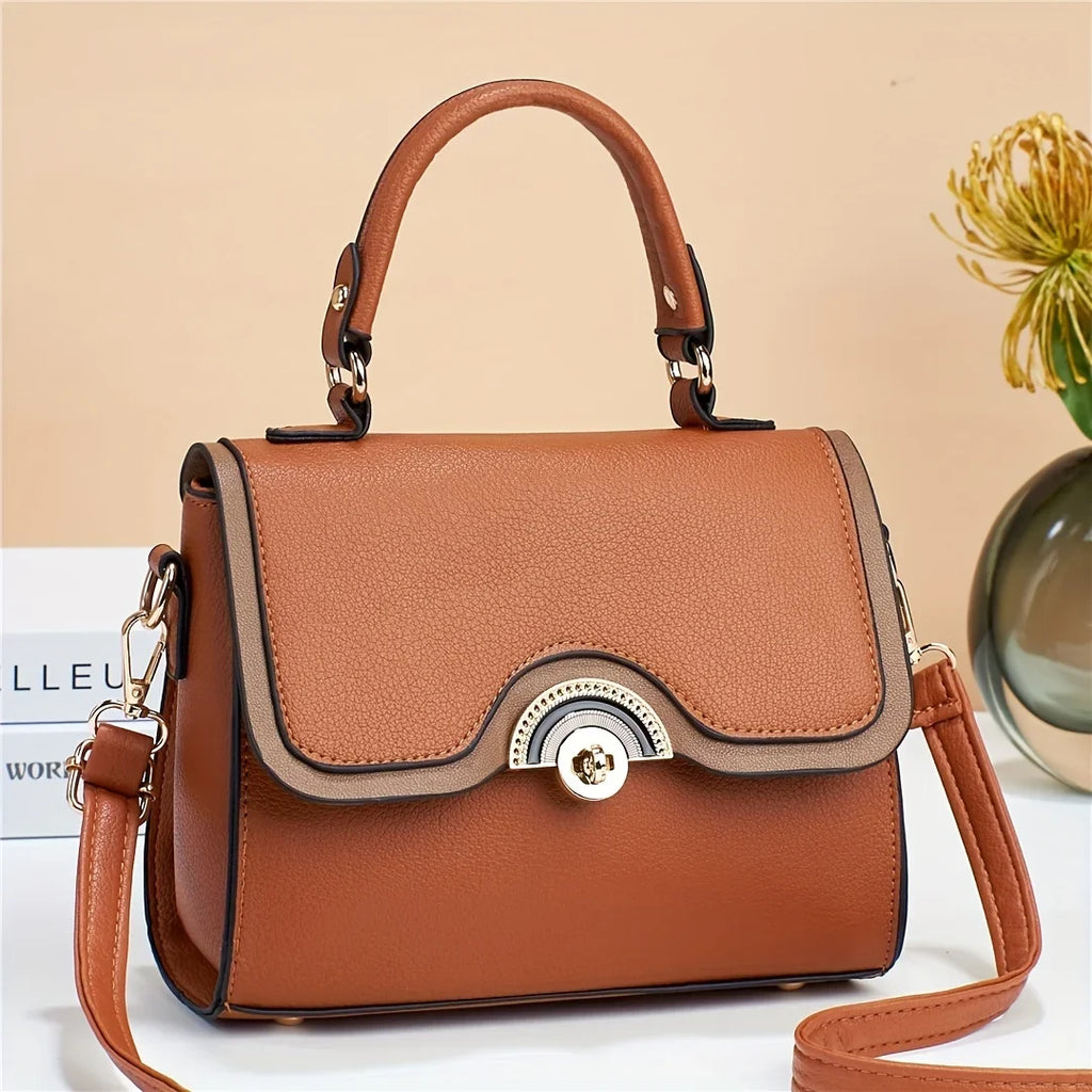 Crossbody Women's Junior Purses Square Handbags, Bag, Ontrast Turn Lock Trendy Color Flap