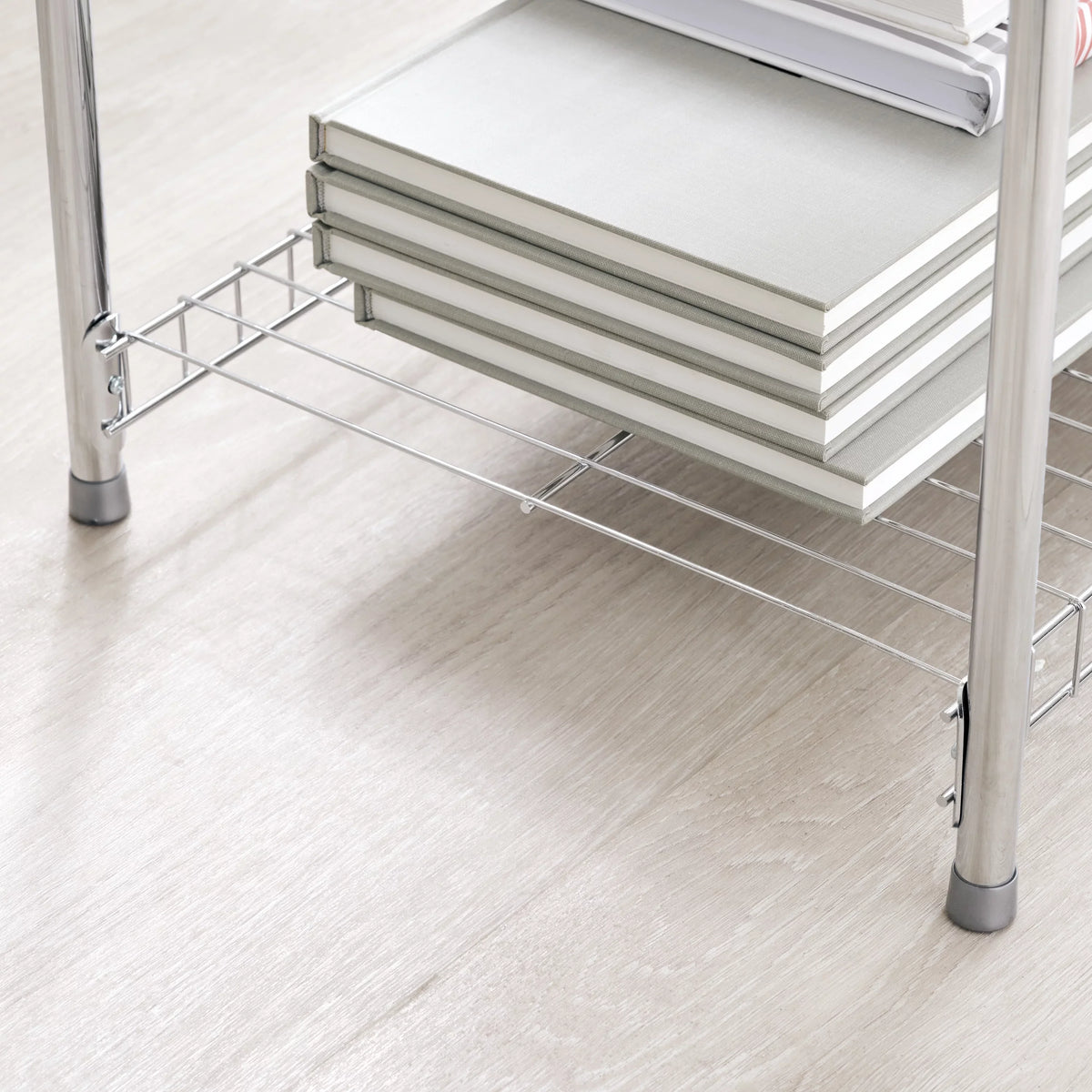 Nickel. Satin Unit, Wire Multipurpose Rubbermaid 4-Tier Shelving Freestanding