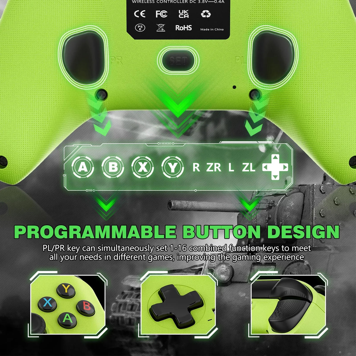 Xbox Battery One Jack Xbox Control X/S, for Green+Red with Pack Rechargeable Xbox Gamepad & Windows X/S, Controller Volume & - PC 2 10/11 Series Audio One, Button/Turbo/Macro/Motion Wireless Xbox