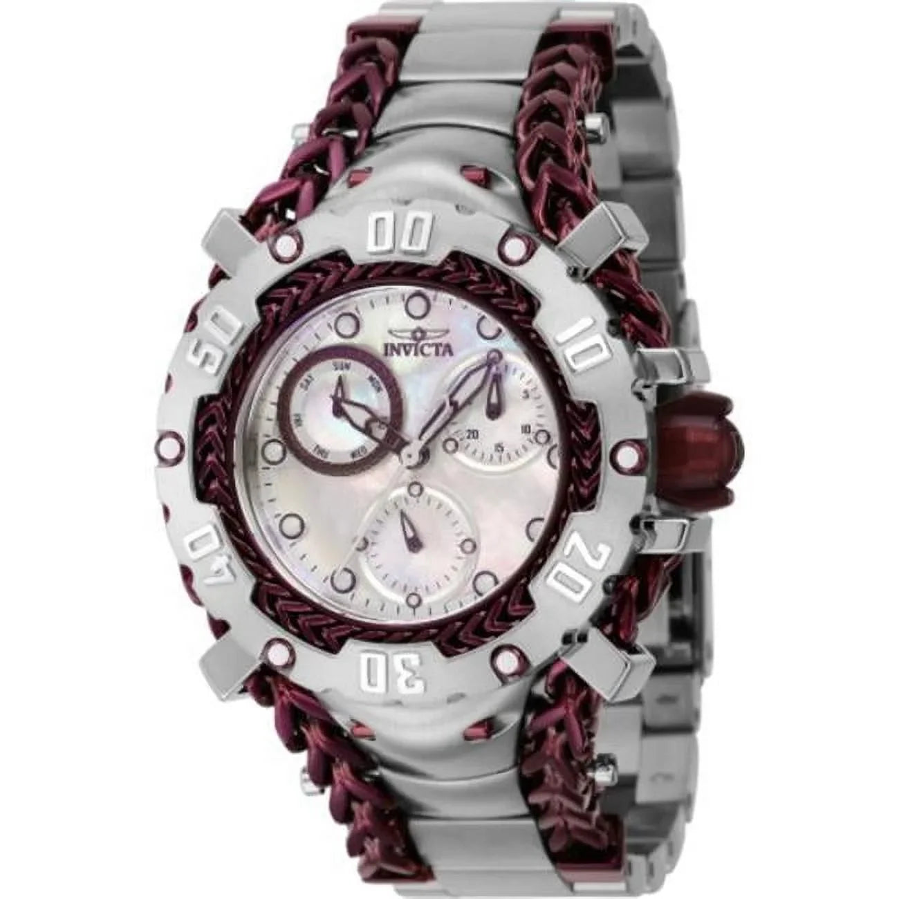 Quartz White & Gladiator Dial Silver Chronograph Burgundy, Watch, Womens